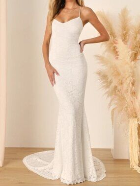 NWT LuLus Perfectly Beloved White Lace Sleeveless Lace-Up Maxi Dress - Large